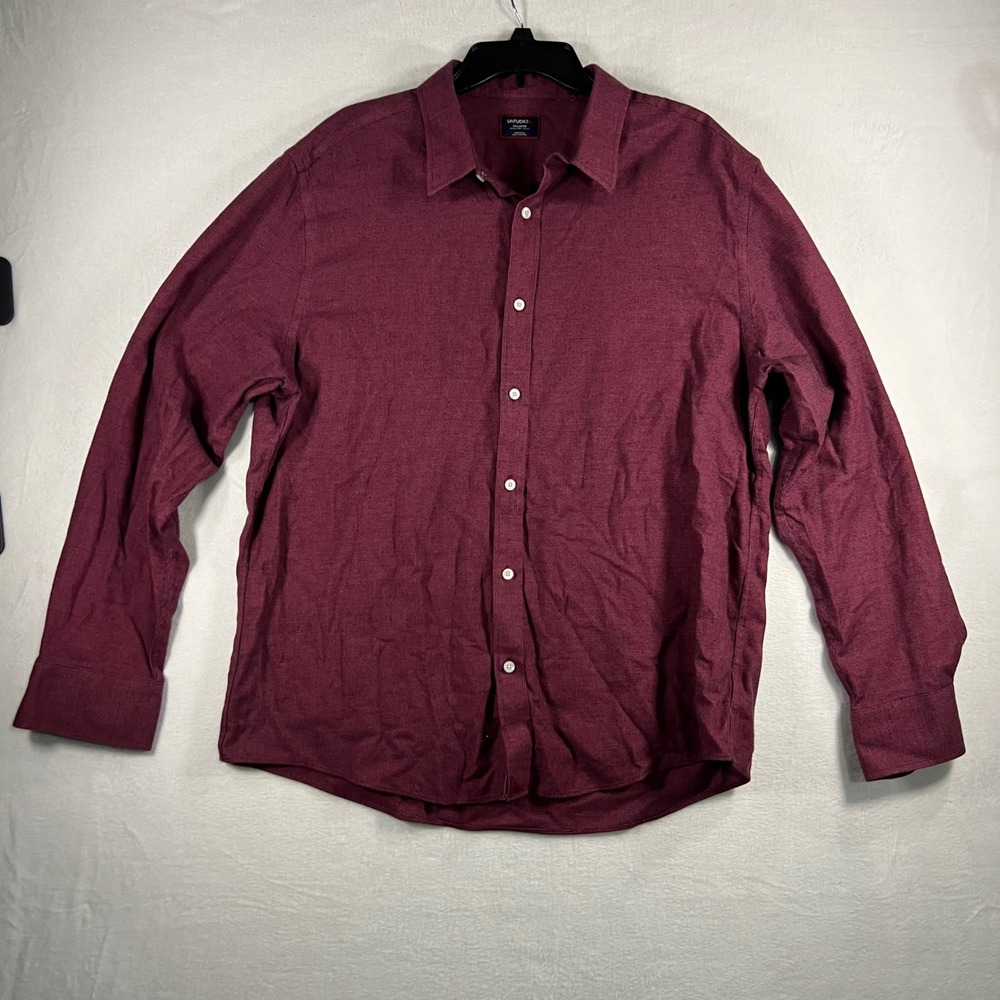 UNTUCKIT Mens XXL Wrinkle Free Slim Fit Burgundy Long Sleeve Button Down Shirt